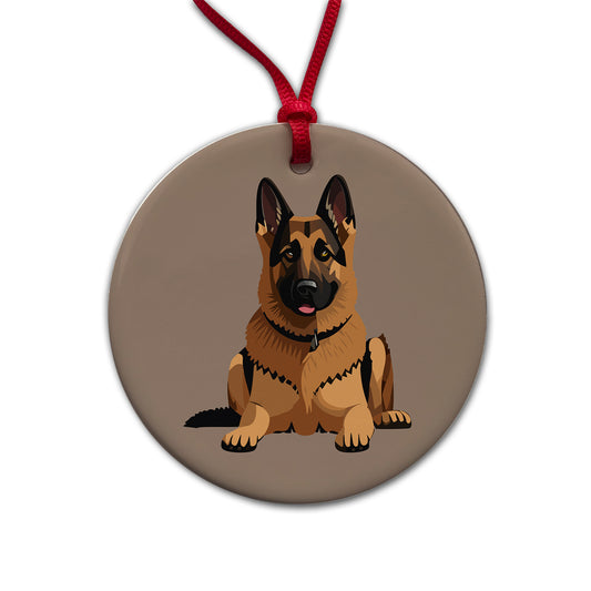 German Shepherd Dog Round Ceramic Holiday Christmas Tree Ornament