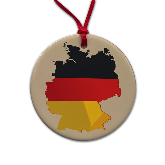 Germany German Flag Country Shape Round Ceramic Holiday Christmas Tree Ornament