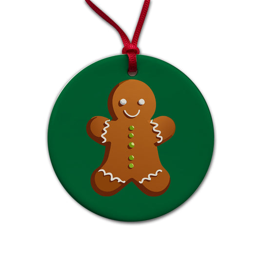 Gingerbread Man Cookie Cute Christmas Round Ceramic Holiday Christmas Tree Ornament