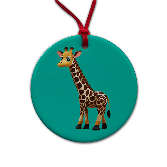 Giraffe Standing Cute Baby Round Ceramic Holiday Christmas Tree Ornament