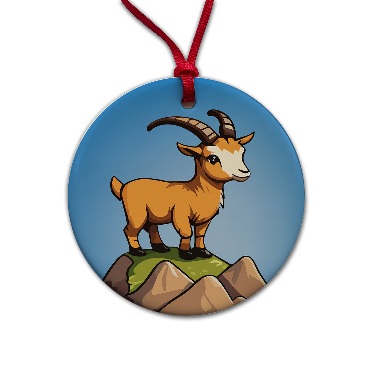 Goat Mountain Cute Round Ceramic Holiday Christmas Tree Ornament