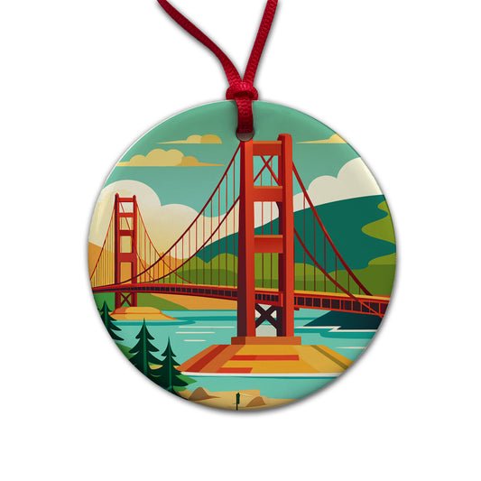 Golden Gate Bridge San Francisco Travel Round Ceramic Holiday Christmas Tree Ornament