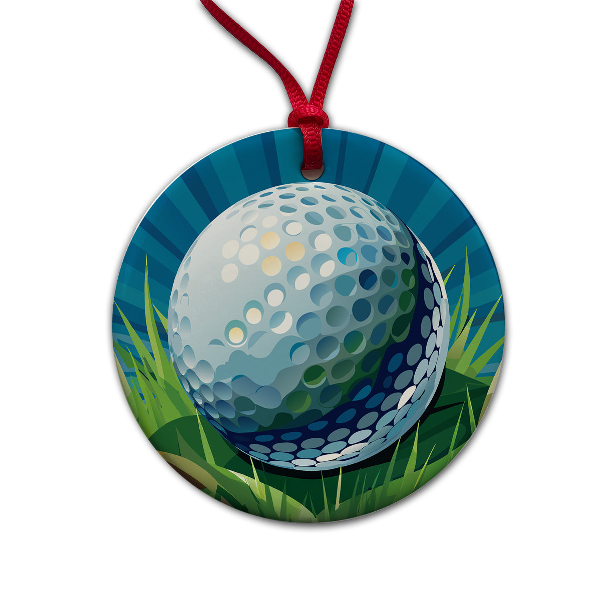 Golf Ball on Grass Sport Round Ceramic Holiday Christmas Tree Ornament