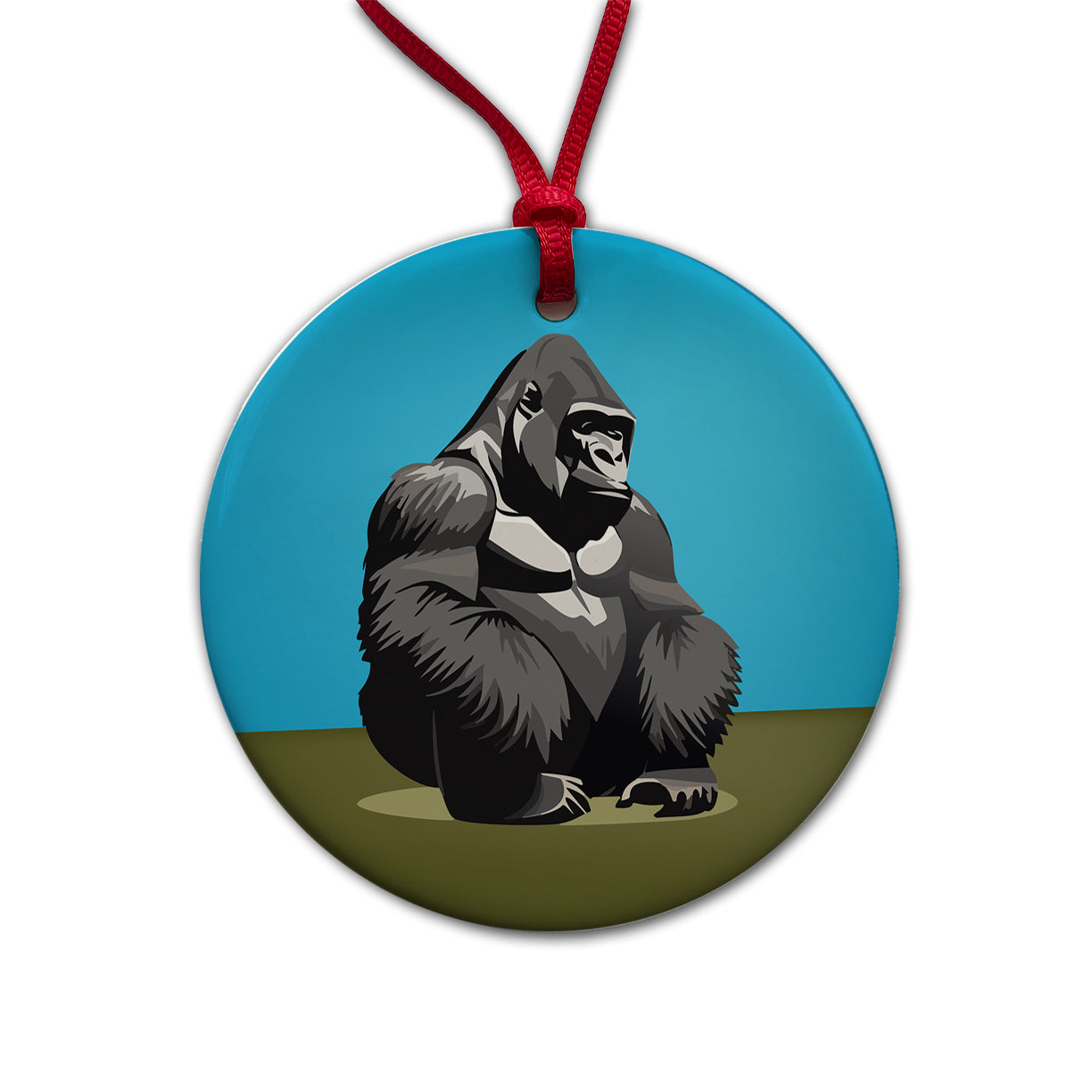 Gorilla Sitting Round Ceramic Holiday Christmas Tree Ornament