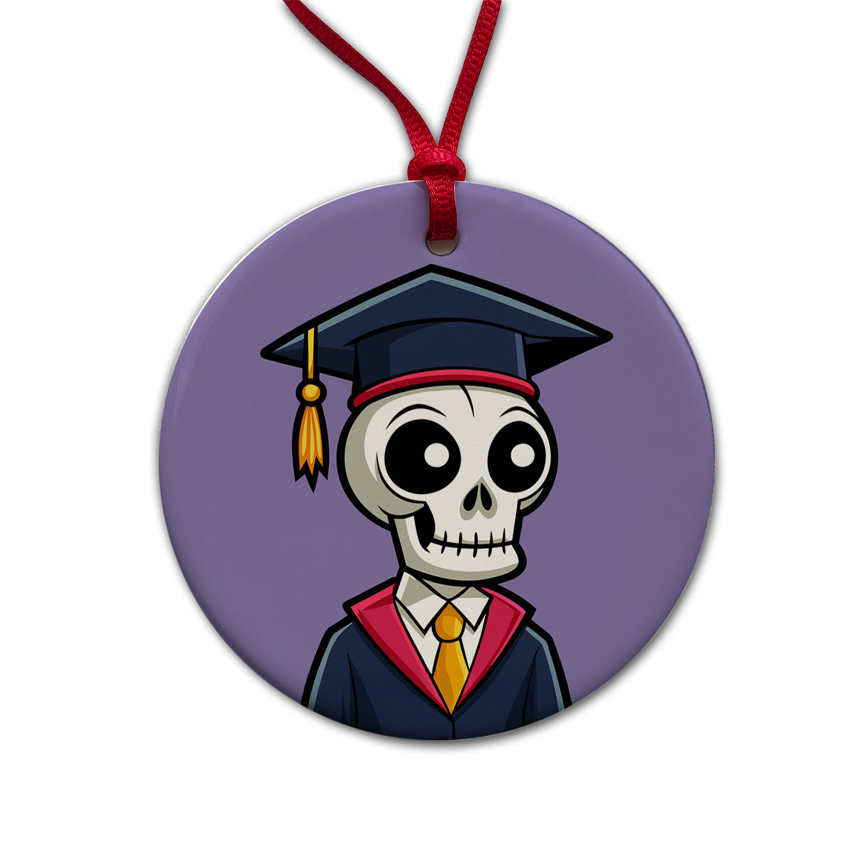Graduate Skeleton Cute Graduation Round Ceramic Holiday Christmas Tree Ornament