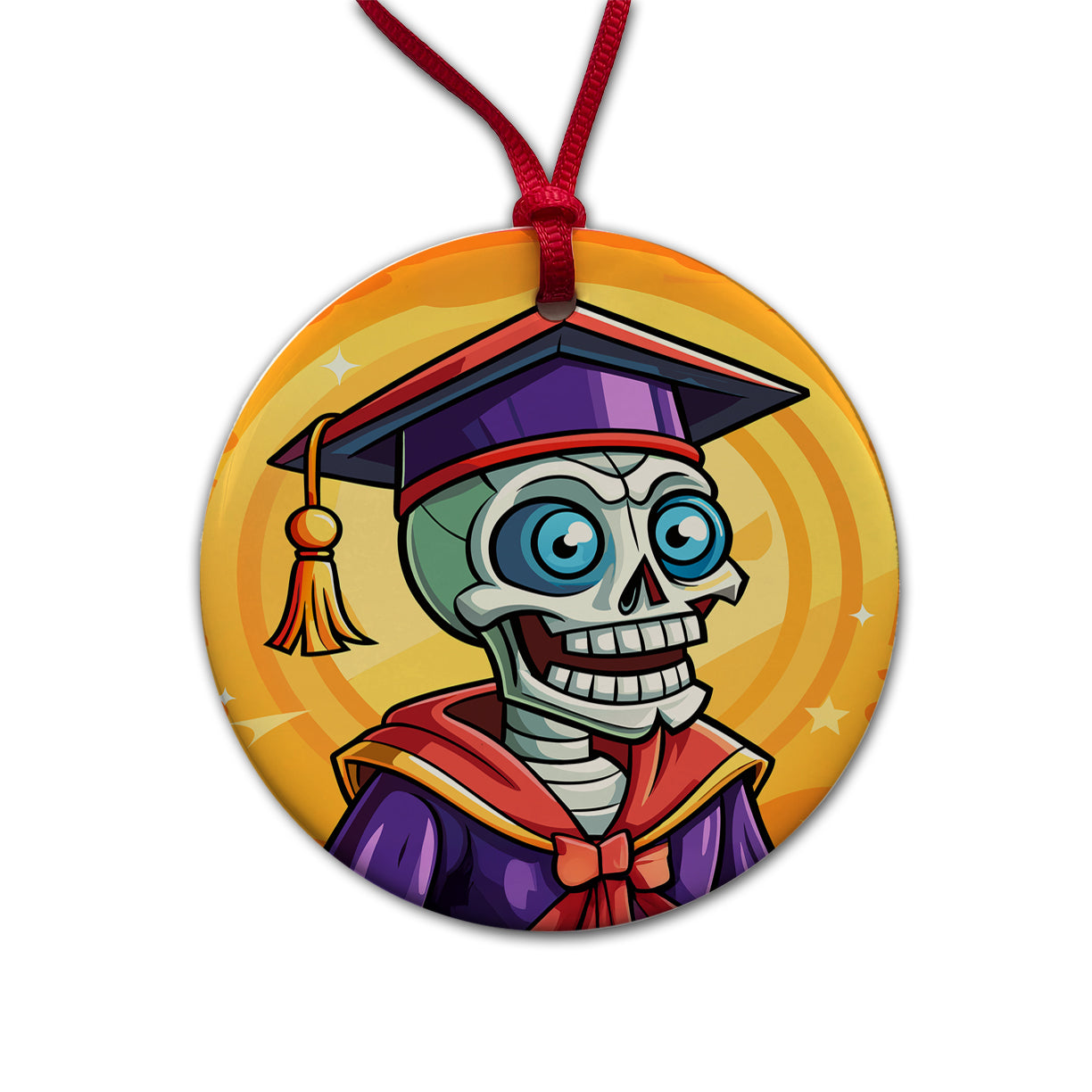 Graduate Skeleton Funny Graduation Round Ceramic Holiday Christmas Tree Ornament