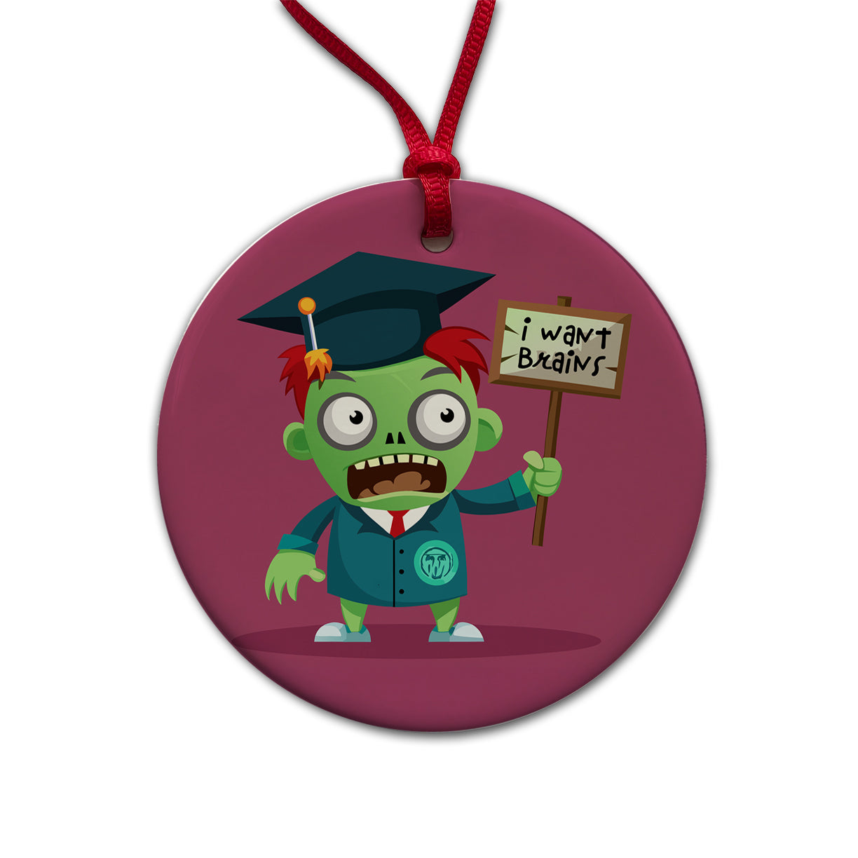 Graduate Zombie Graduation I Want Your Brains Round Ceramic Holiday Christmas Tree Ornament