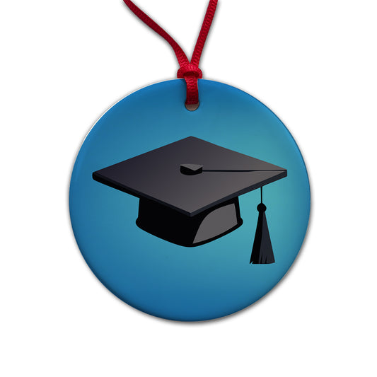 Graduation Cap Graduate Hat Round Ceramic Holiday Christmas Tree Ornament