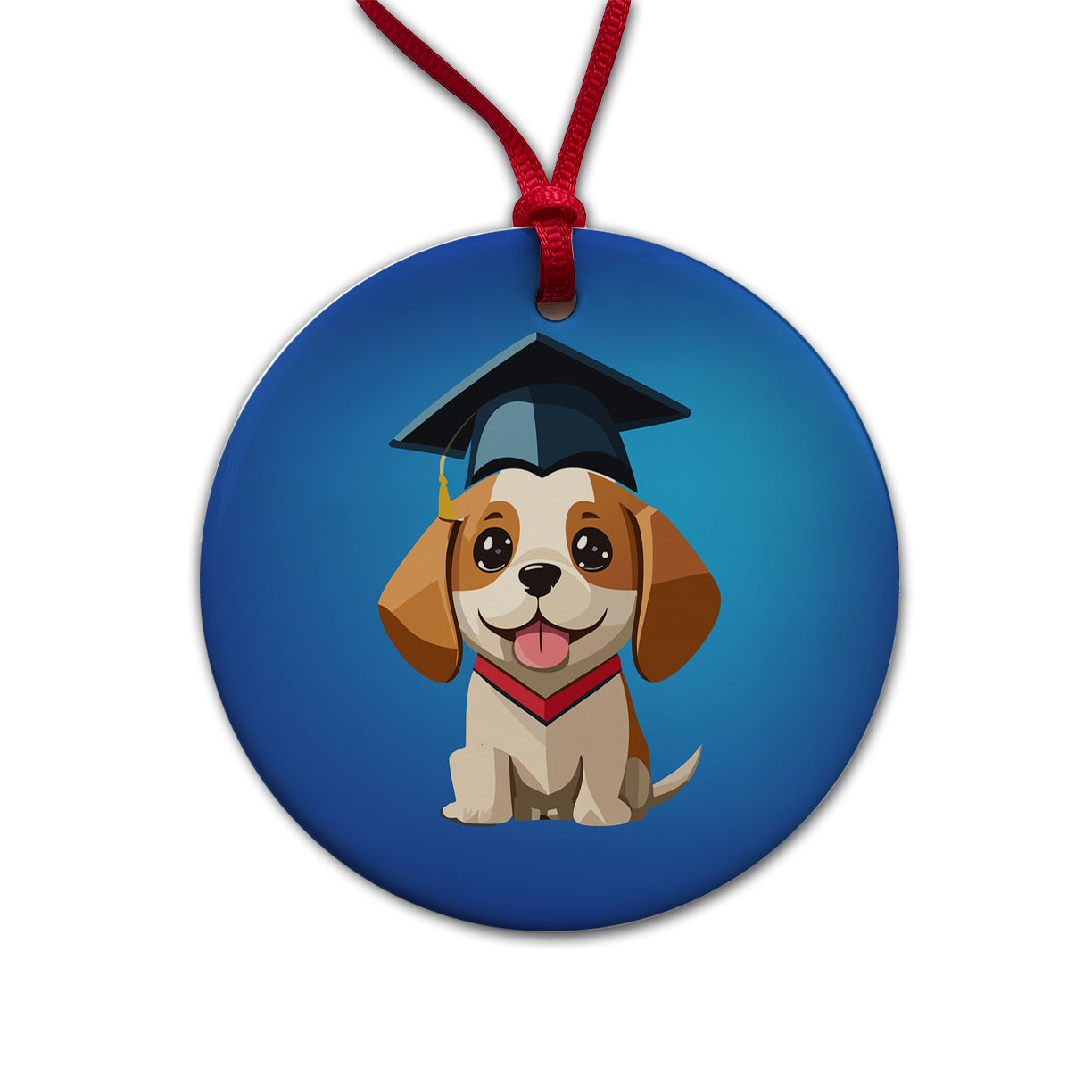 Graduation Dog Graduate Cute Round Ceramic Holiday Christmas Tree Ornament