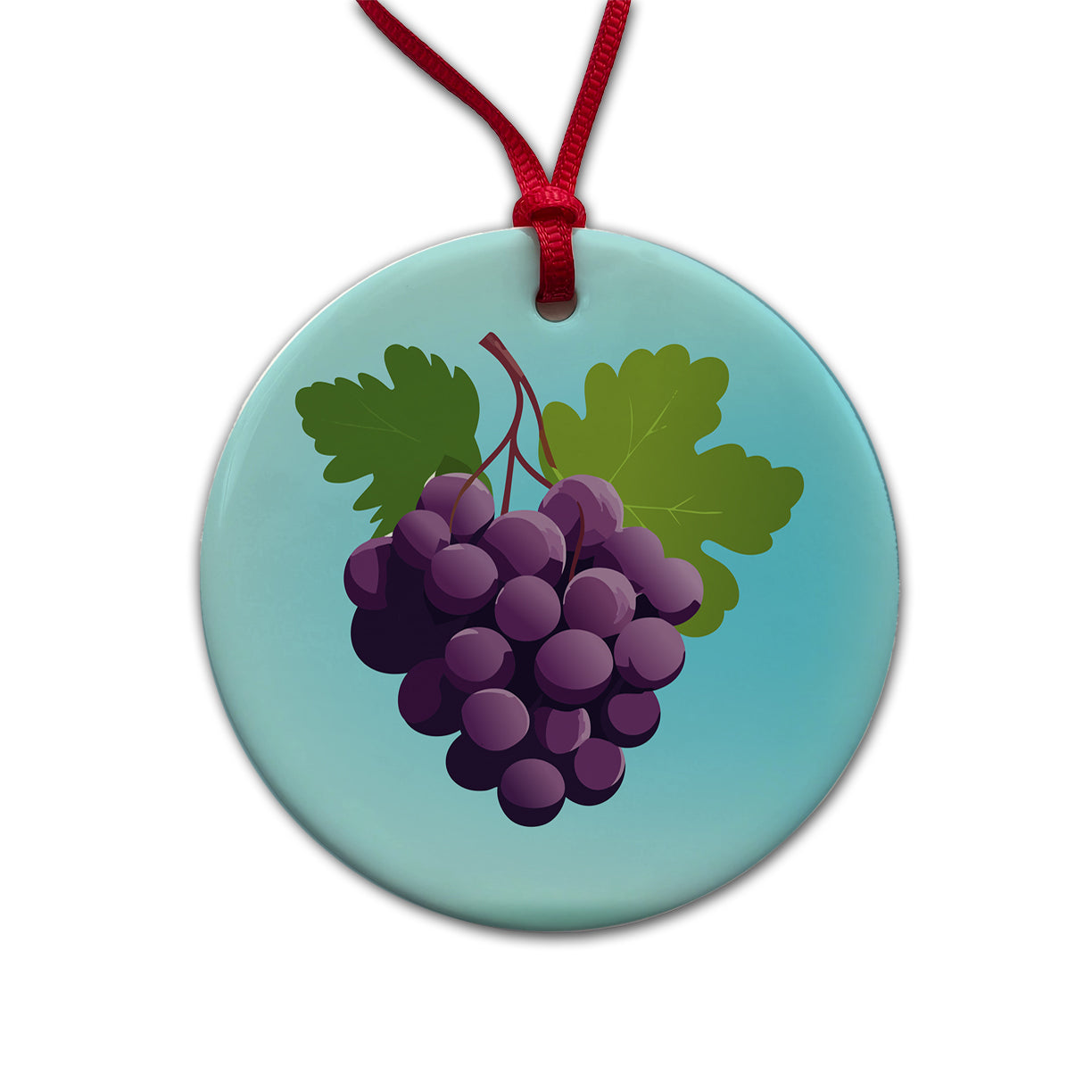 Grapes Purple Fruit Wine Round Ceramic Holiday Christmas Tree Ornament