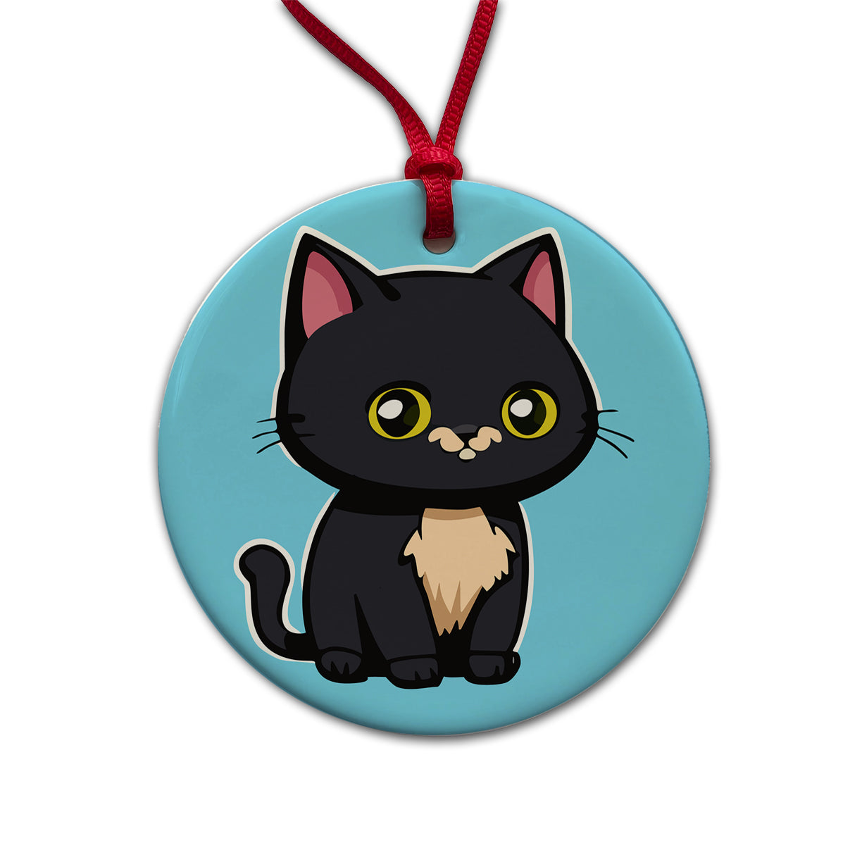 Gray Cat Cute Round Ceramic Holiday Christmas Tree Ornament