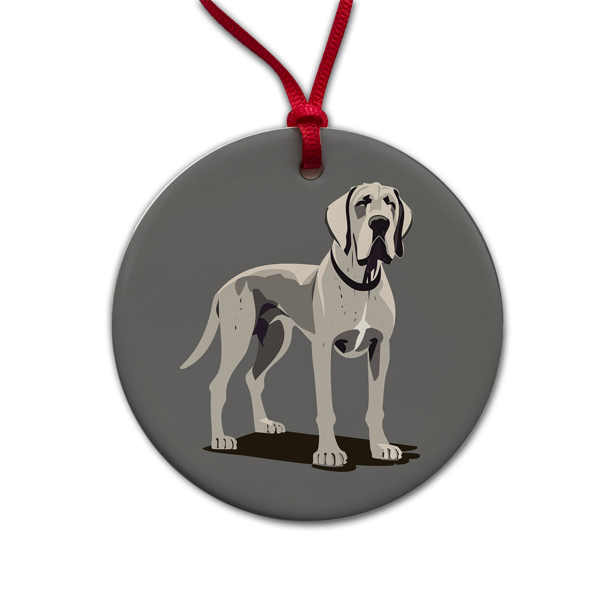 Great Dane Dog Standing Round Ceramic Holiday Christmas Tree Ornament
