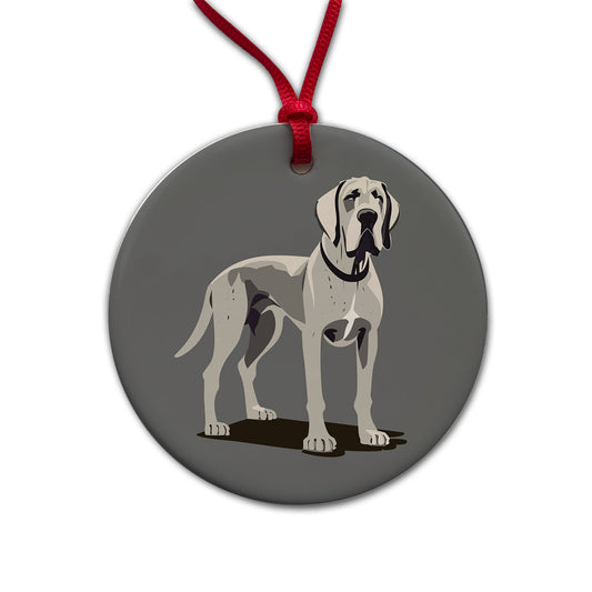 Great Dane Dog Standing Round Ceramic Holiday Christmas Tree Ornament