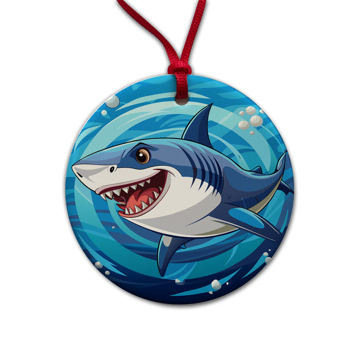 Great White Shark in Ocean Round Ceramic Holiday Christmas Tree Ornament