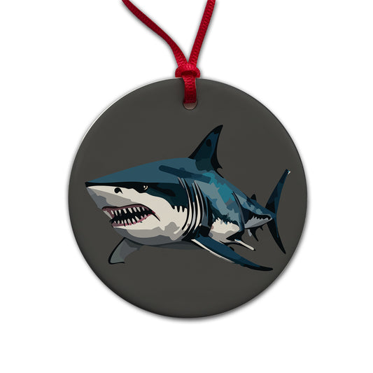 Great White Shark Round Ceramic Holiday Christmas Tree Ornament