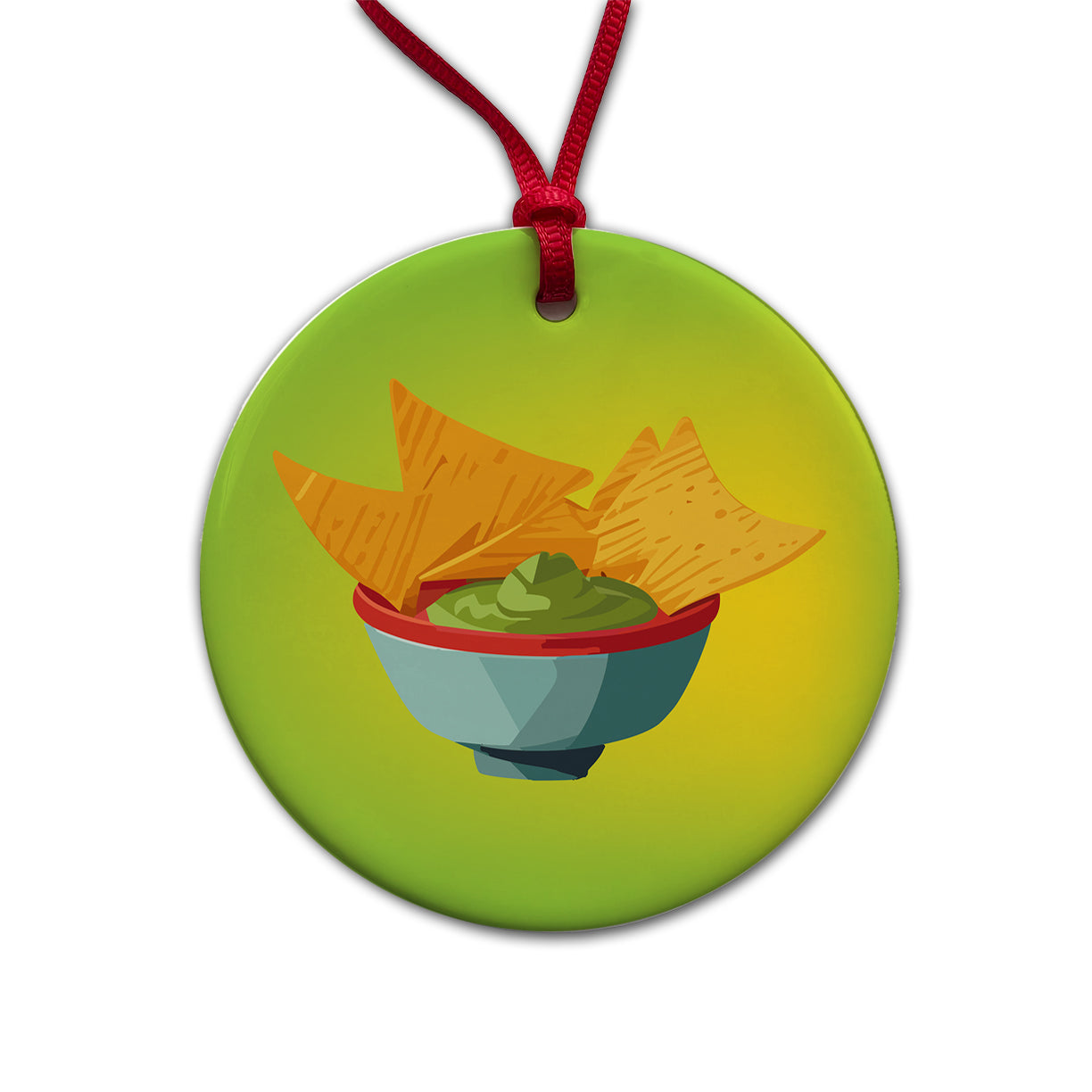 Guacamole and Tortilla Chips Round Ceramic Holiday Christmas Tree Ornament