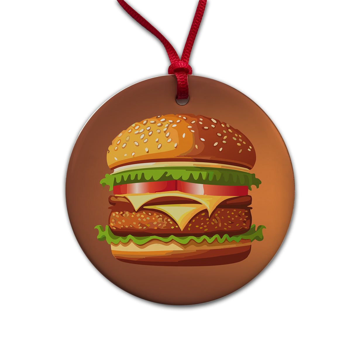 Hamburger Yummy Fast Food Round Ceramic Holiday Christmas Tree Ornament