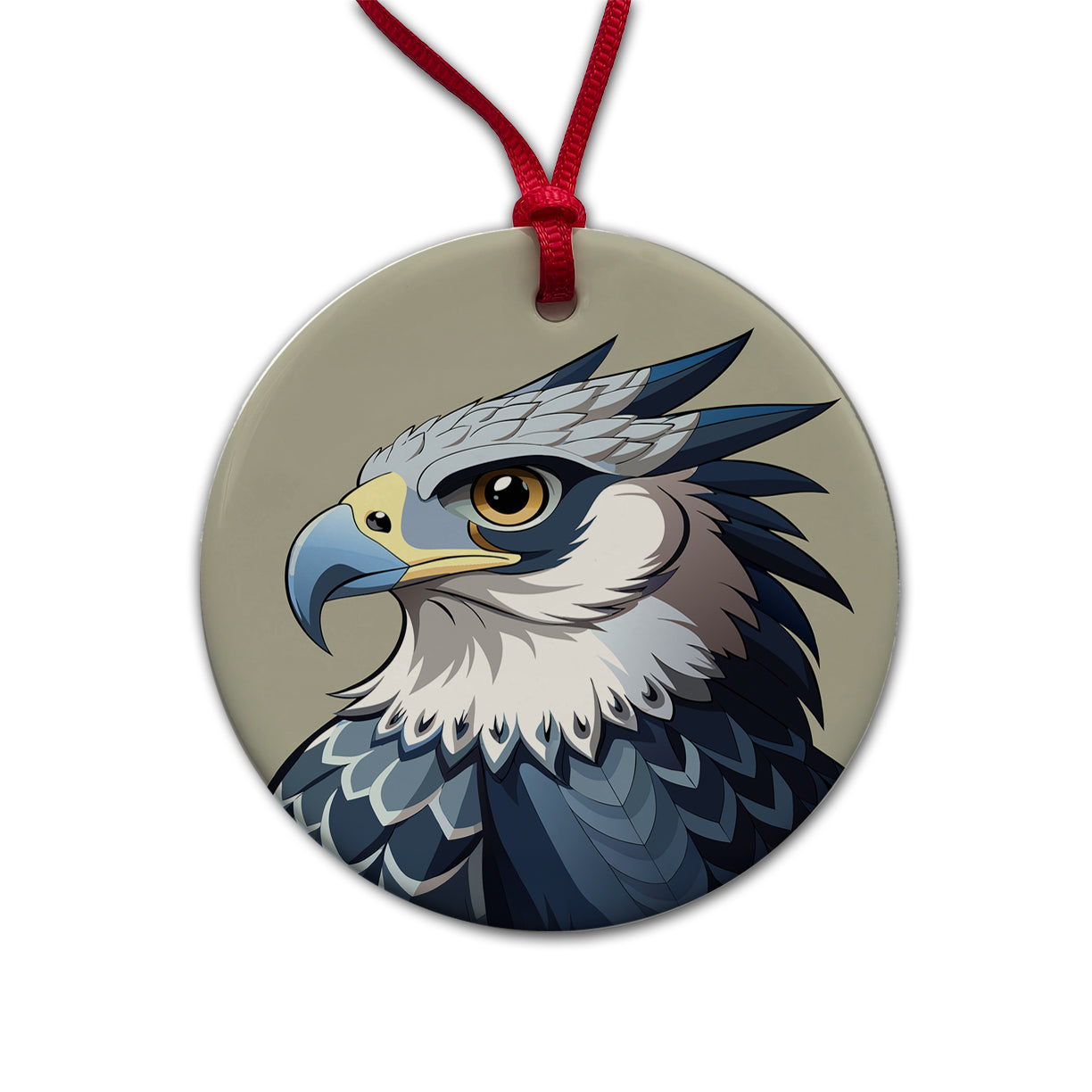 Harpy Eagle Profile Round Ceramic Holiday Christmas Tree Ornament