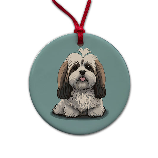 Havanese Dog Sitting Round Ceramic Holiday Christmas Tree Ornament
