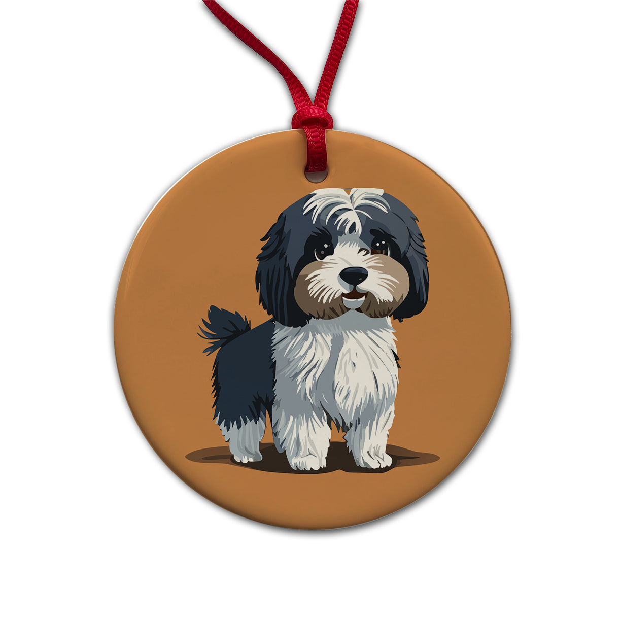 Havanese Dog Standing Round Ceramic Holiday Christmas Tree Ornament