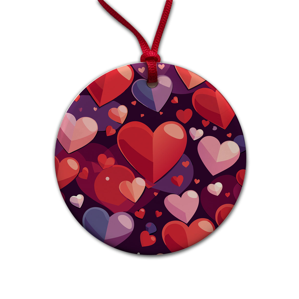 Hearts Scattered Love Valentines Anniversary Wedding Round Ceramic Holiday Christmas Tree Ornament