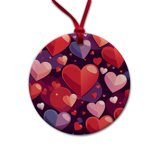 Hearts Scattered Love Valentines Anniversary Wedding Round Ceramic Holiday Christmas Tree Ornament