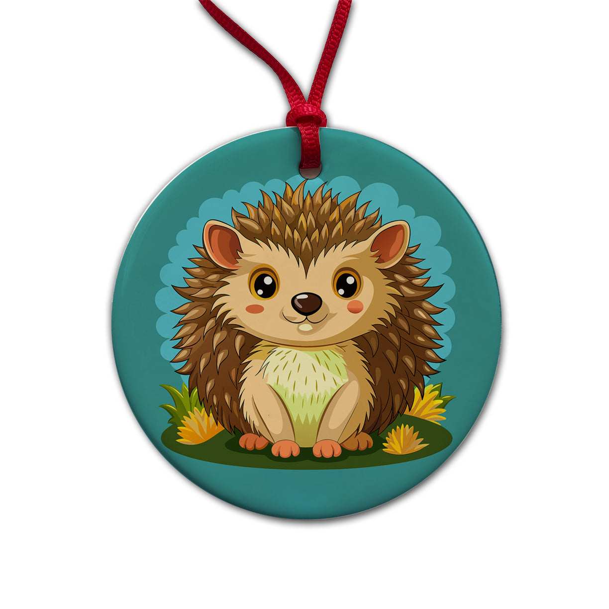 Hedgehog Smiling Cute Round Ceramic Holiday Christmas Tree Ornament