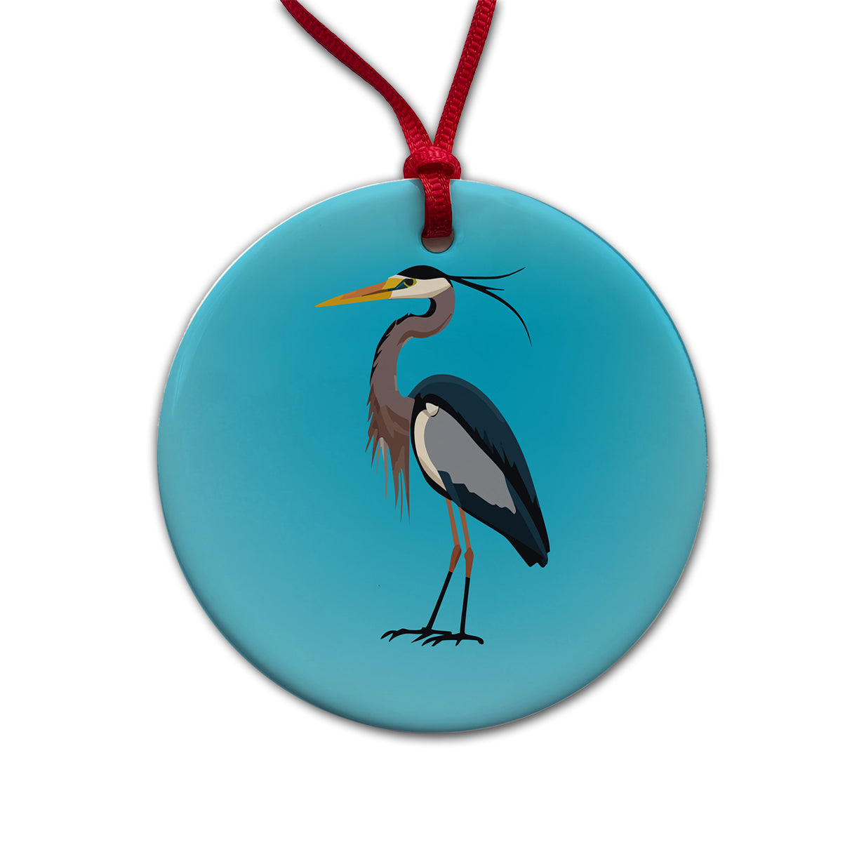 Heron Egret Bird Round Ceramic Holiday Christmas Tree Ornament