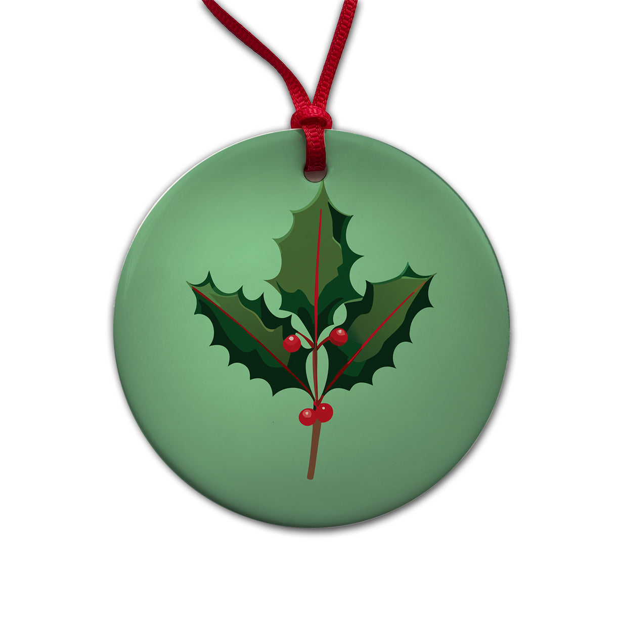 Holly Christmas Greenery Round Ceramic Holiday Christmas Tree Ornament