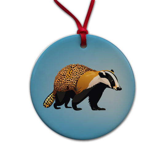 Honey Badger Walking Round Ceramic Holiday Christmas Tree Ornament