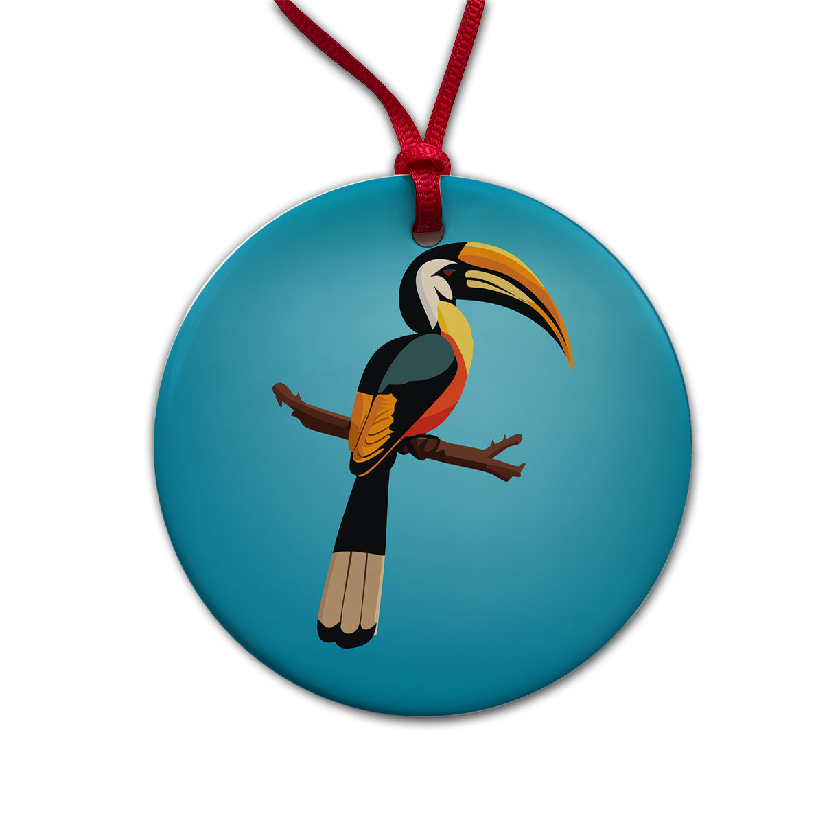 Hornbill Bird on Branch Round Ceramic Holiday Christmas Tree Ornament