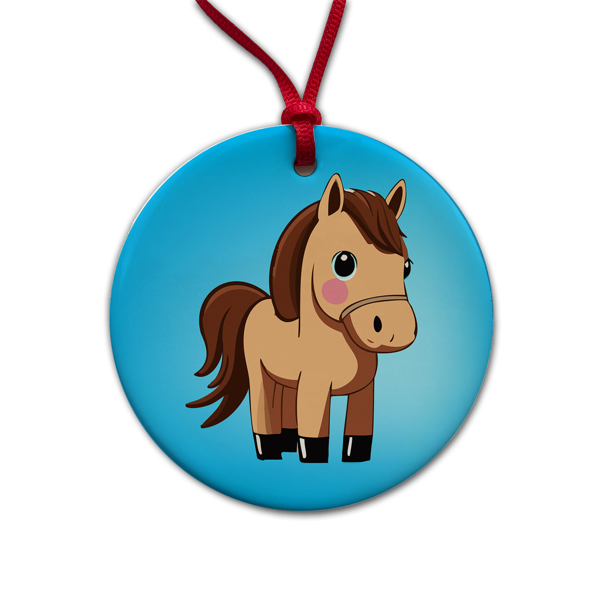 Horse Chibi Cute Standing Round Ceramic Holiday Christmas Tree Ornament