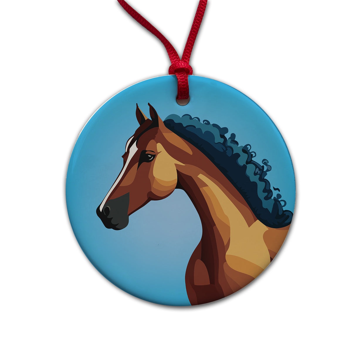 Horse Head Portrait Round Ceramic Holiday Christmas Tree Ornament
