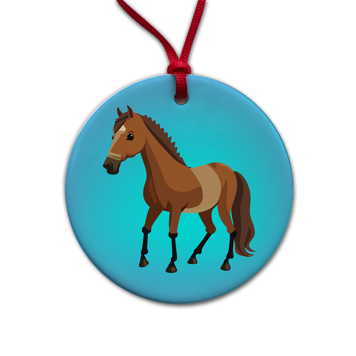 Horse Standing Round Ceramic Holiday Christmas Tree Ornament