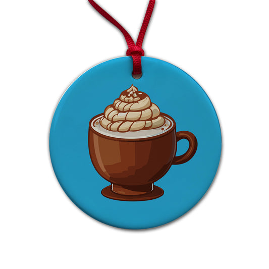 Hot Chocolate Cocoa Round Ceramic Holiday Christmas Tree Ornament