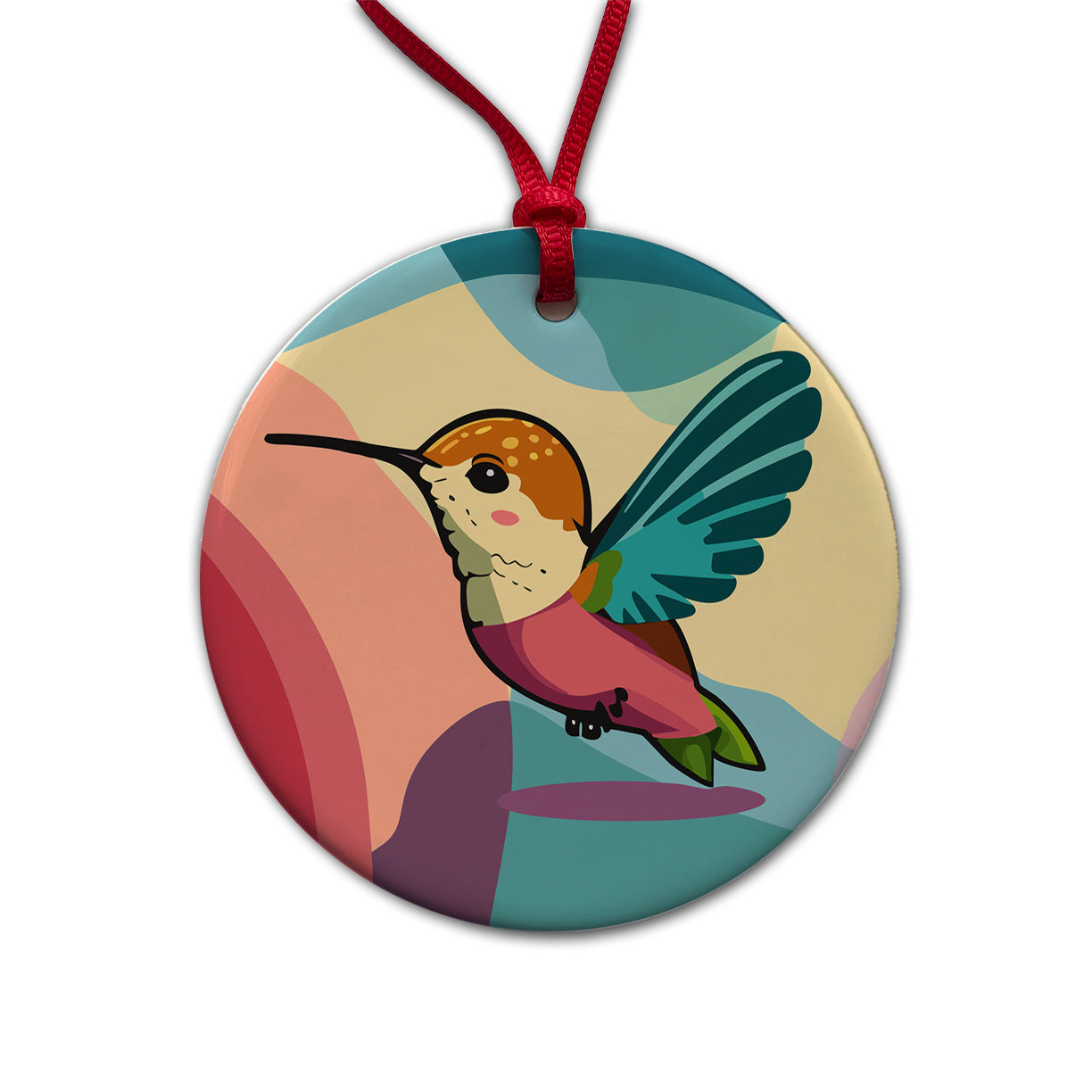 Hummingbird Cute Round Ceramic Holiday Christmas Tree Ornament