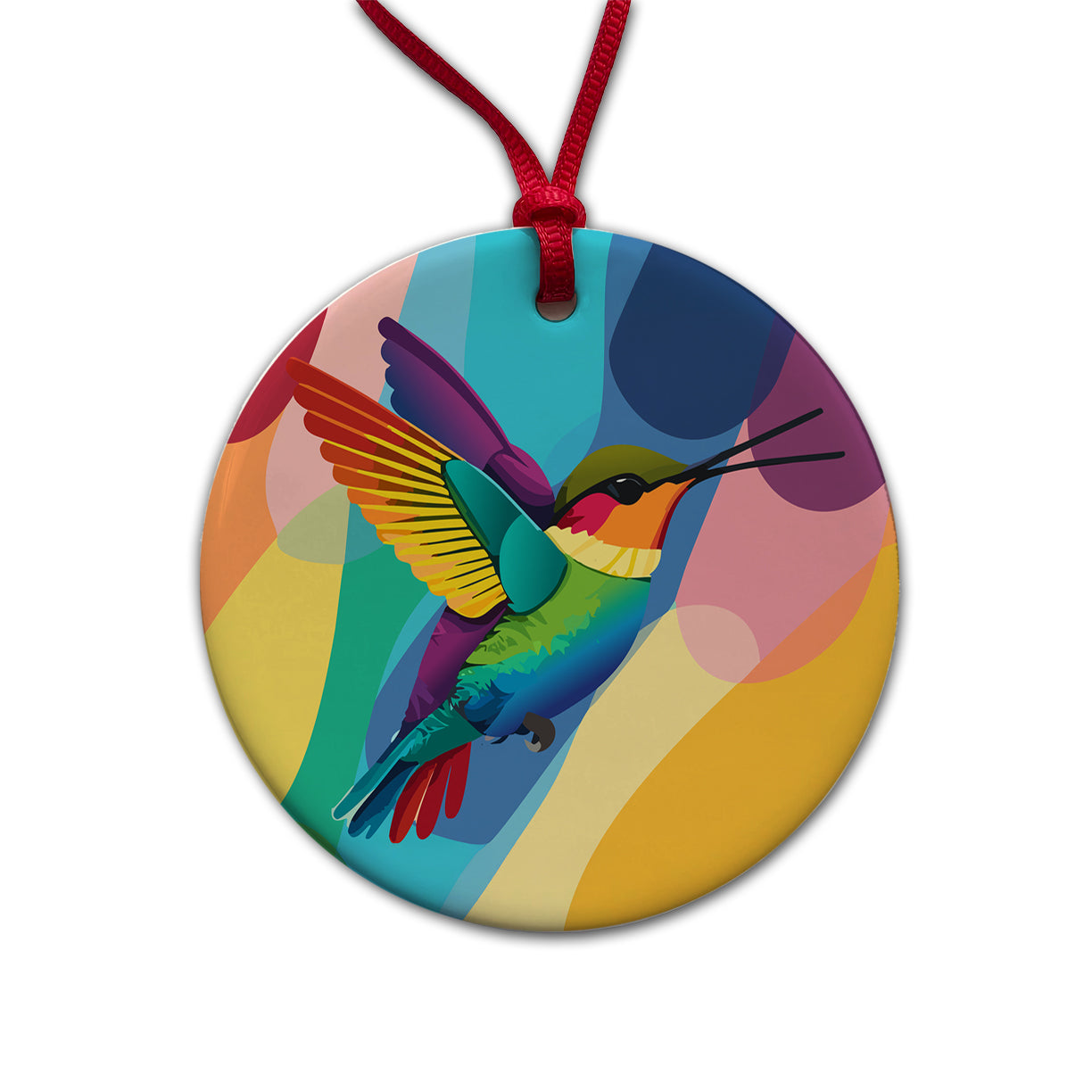 Hummingbird Rainbow Round Ceramic Holiday Christmas Tree Ornament