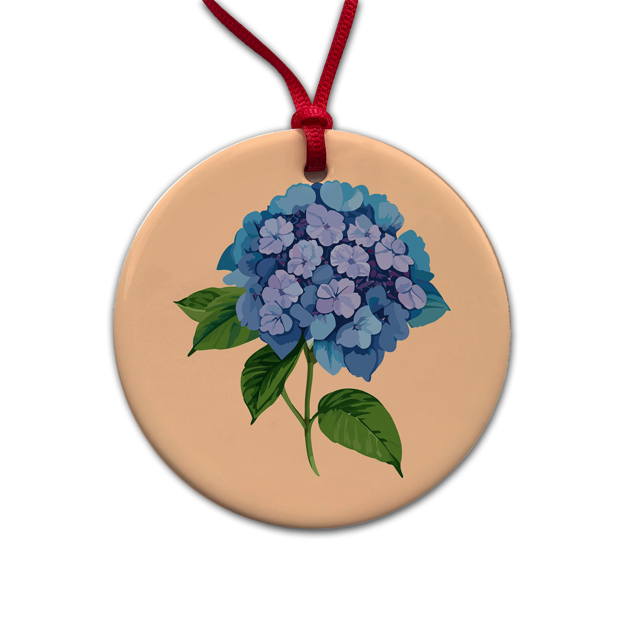 Hydrangea Flower Blue Round Ceramic Holiday Christmas Tree Ornament