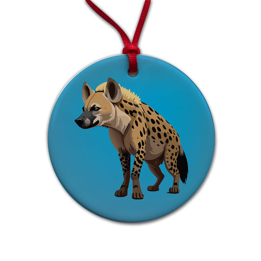 Hyena African Animal Round Ceramic Holiday Christmas Tree Ornament