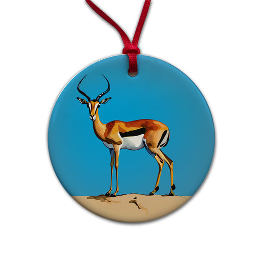 Impala Watercolor Africa Animal Round Ceramic Holiday Christmas Tree Ornament