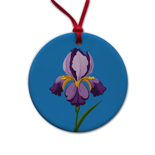 Iris Bearded Purple Flower Round Ceramic Holiday Christmas Tree Ornament
