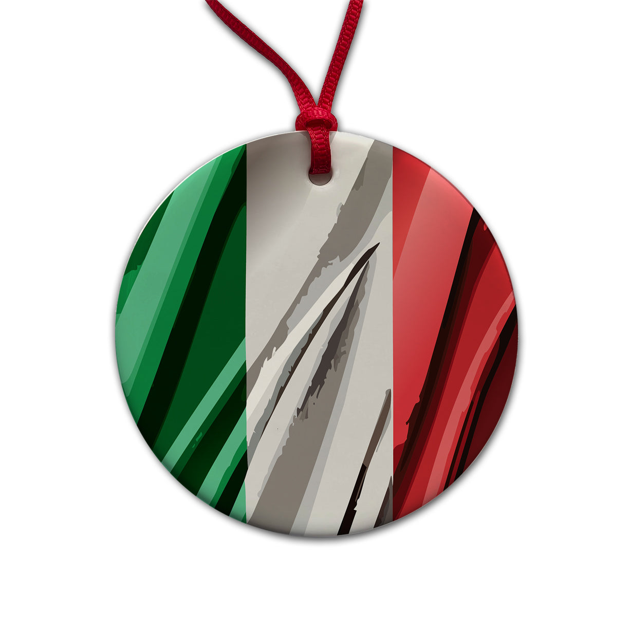 Italy Italian Flag Waving Round Ceramic Holiday Christmas Tree Ornament