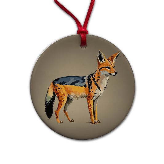 Jackal Watercolor Round Ceramic Holiday Christmas Tree Ornament