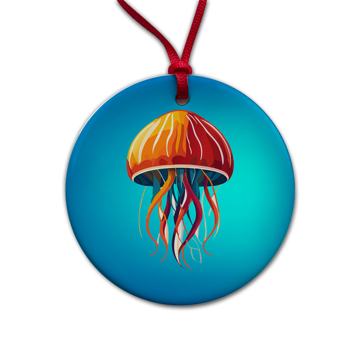 Jellyfish Jelly Fish Colorful Round Ceramic Holiday Christmas Tree Ornament