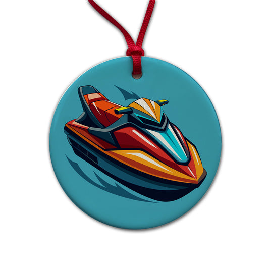 Jet Ski Water Sport Round Ceramic Holiday Christmas Tree Ornament