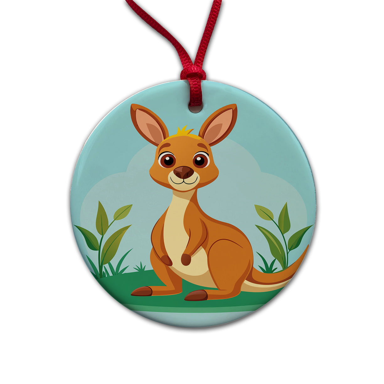 Kangaroo Cute Round Ceramic Holiday Christmas Tree Ornament