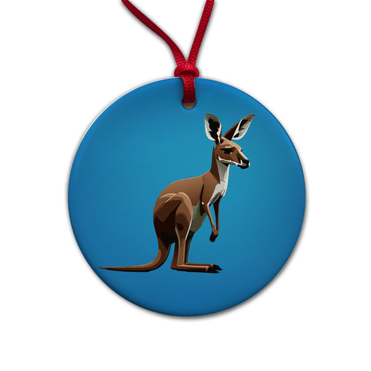 Kangaroo Standing Animal Round Ceramic Holiday Christmas Tree Ornament