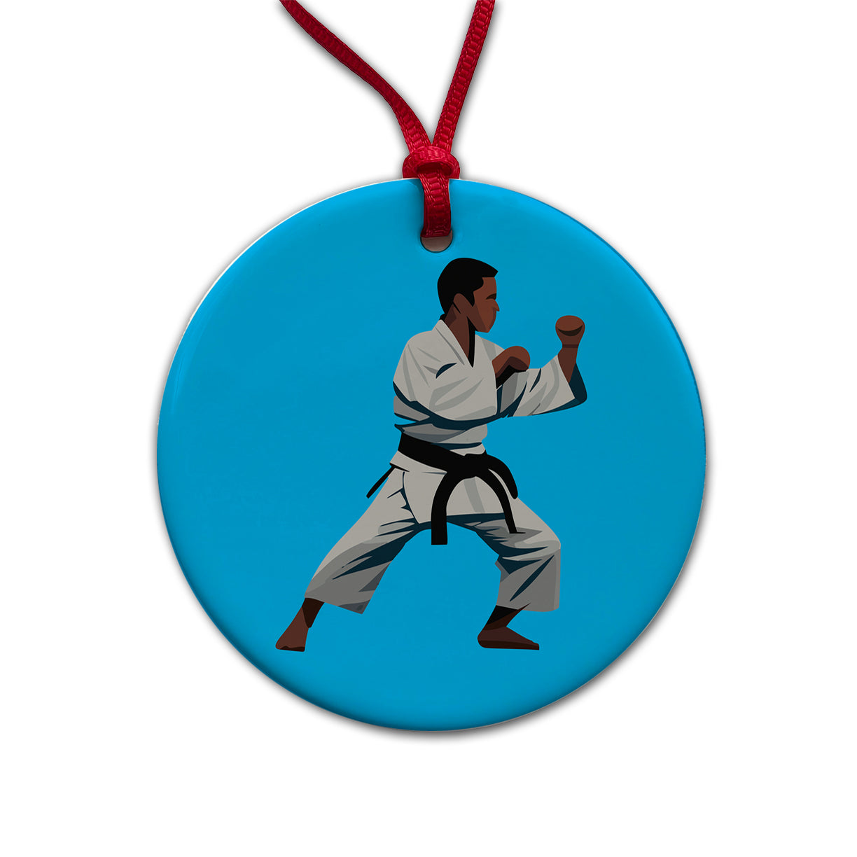 Karate Man Round Ceramic Holiday Christmas Tree Ornament