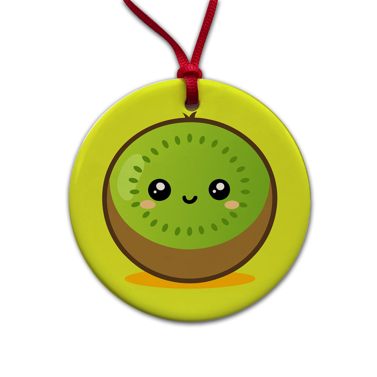 Kiwi Cute Happy Fruit Round Ceramic Holiday Christmas Tree Ornament
