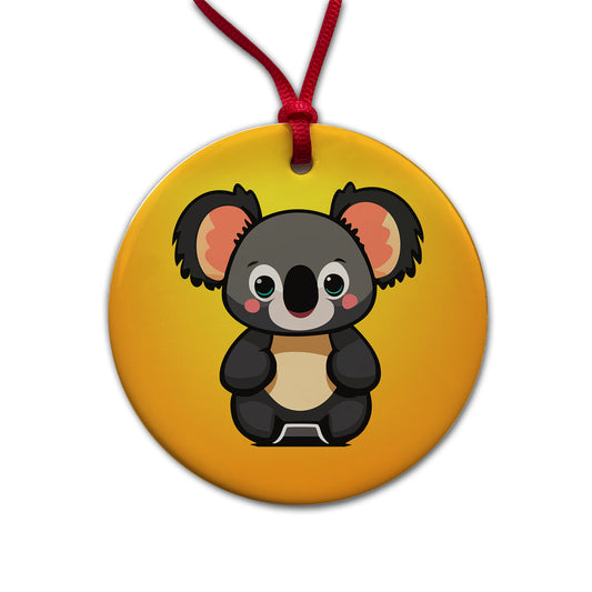 Koala Chibi Round Ceramic Holiday Christmas Tree Ornament